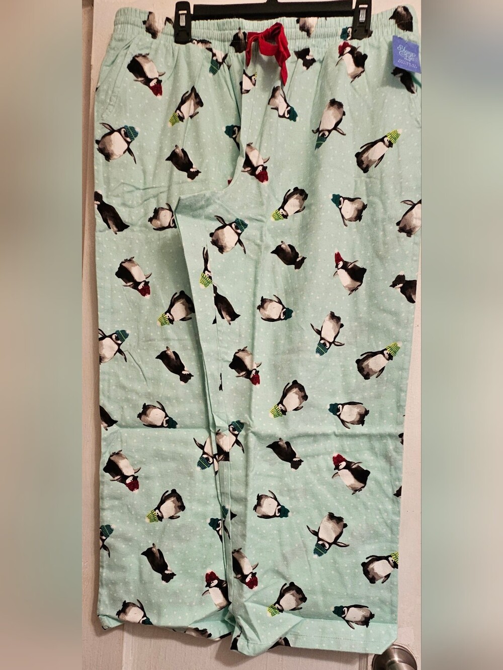 NWT- Womens Holiday Penguin Print Pajama Pants - Light Mint